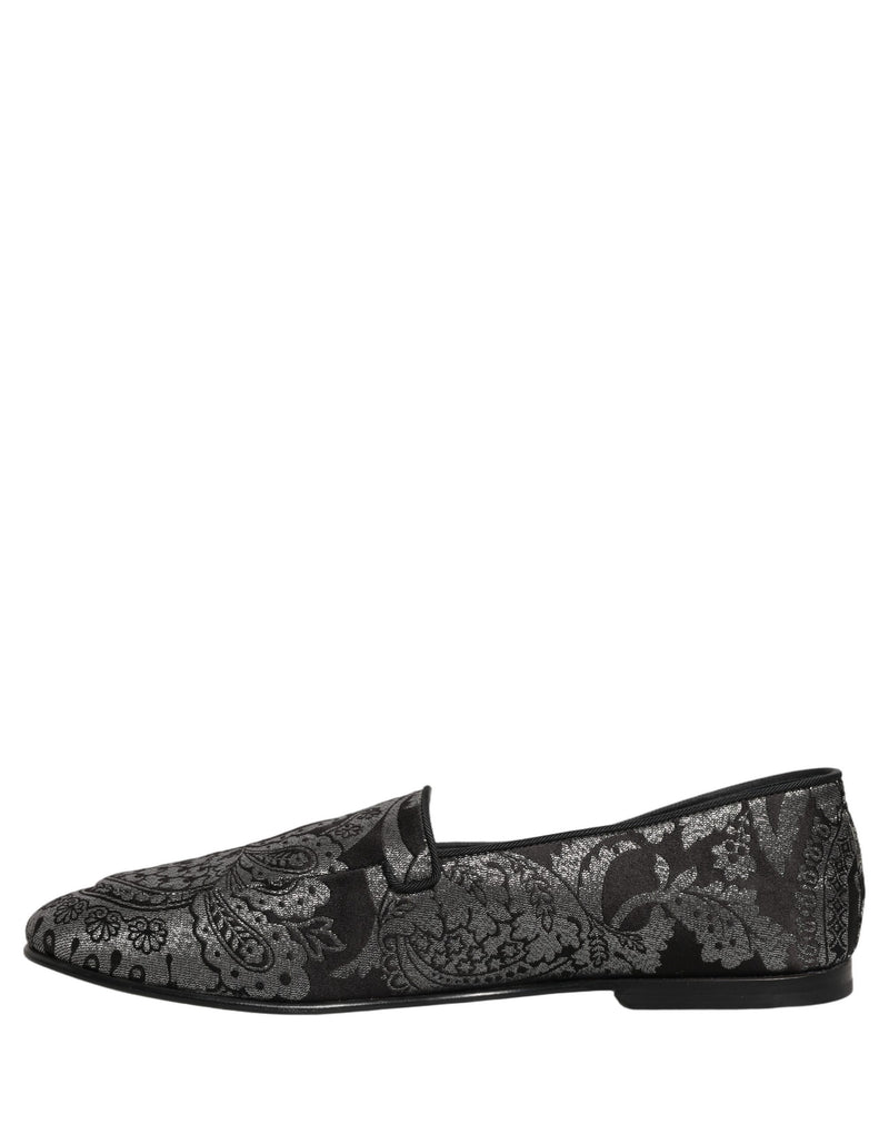 Dolce & Gabbana Silver Jacquard Leather Slip-On Loafers