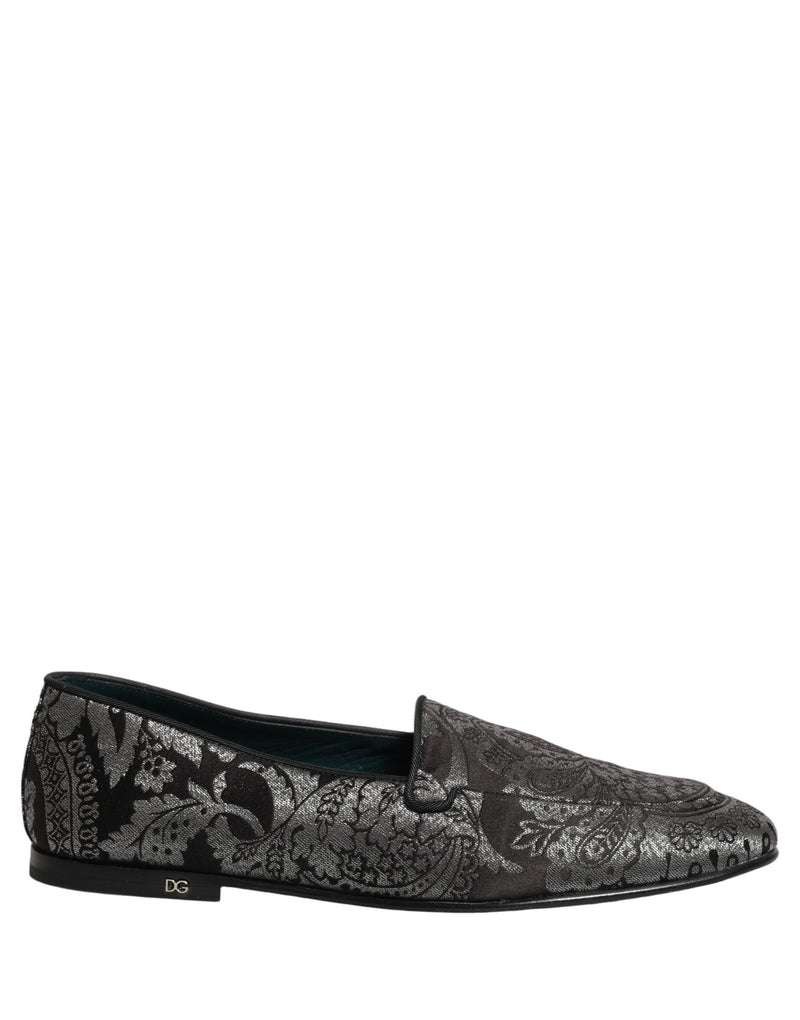 Dolce & Gabbana Silver Jacquard Leather Slip-On Loafers