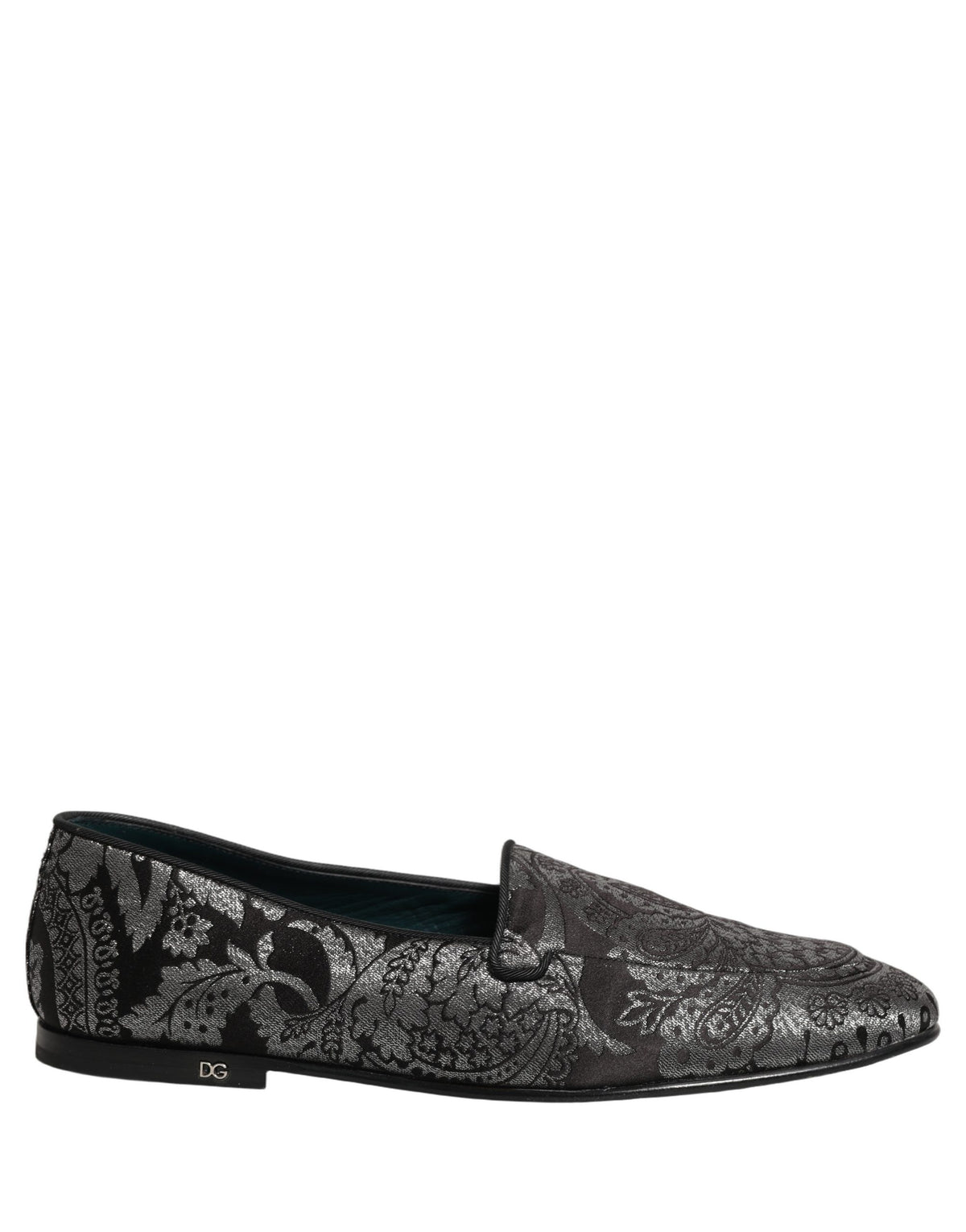 Dolce & Gabbana Silver Jacquard Leather Slip-On Loafers