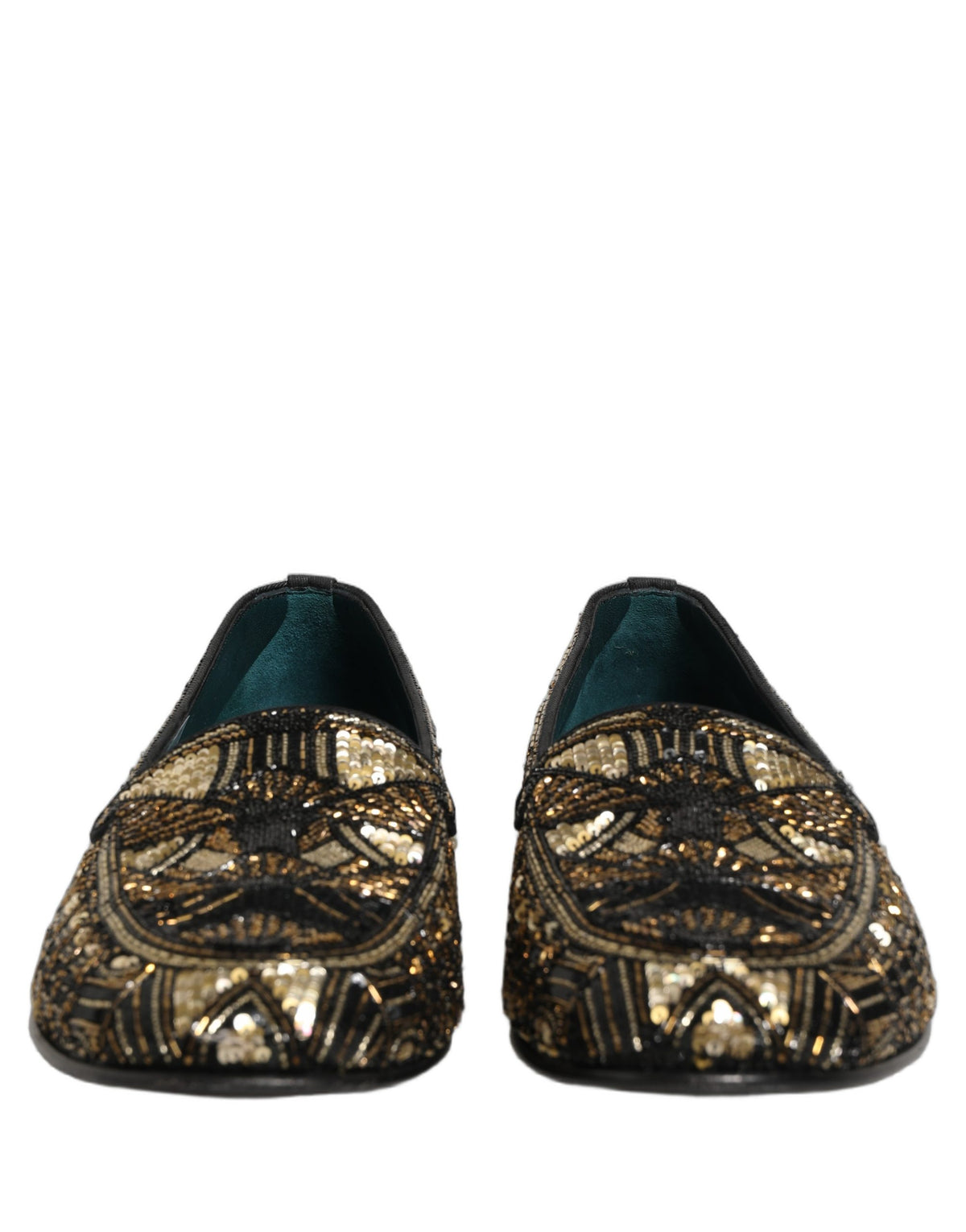 Dolce & Gabbana Black Gold Embellished Slip-On Loafers