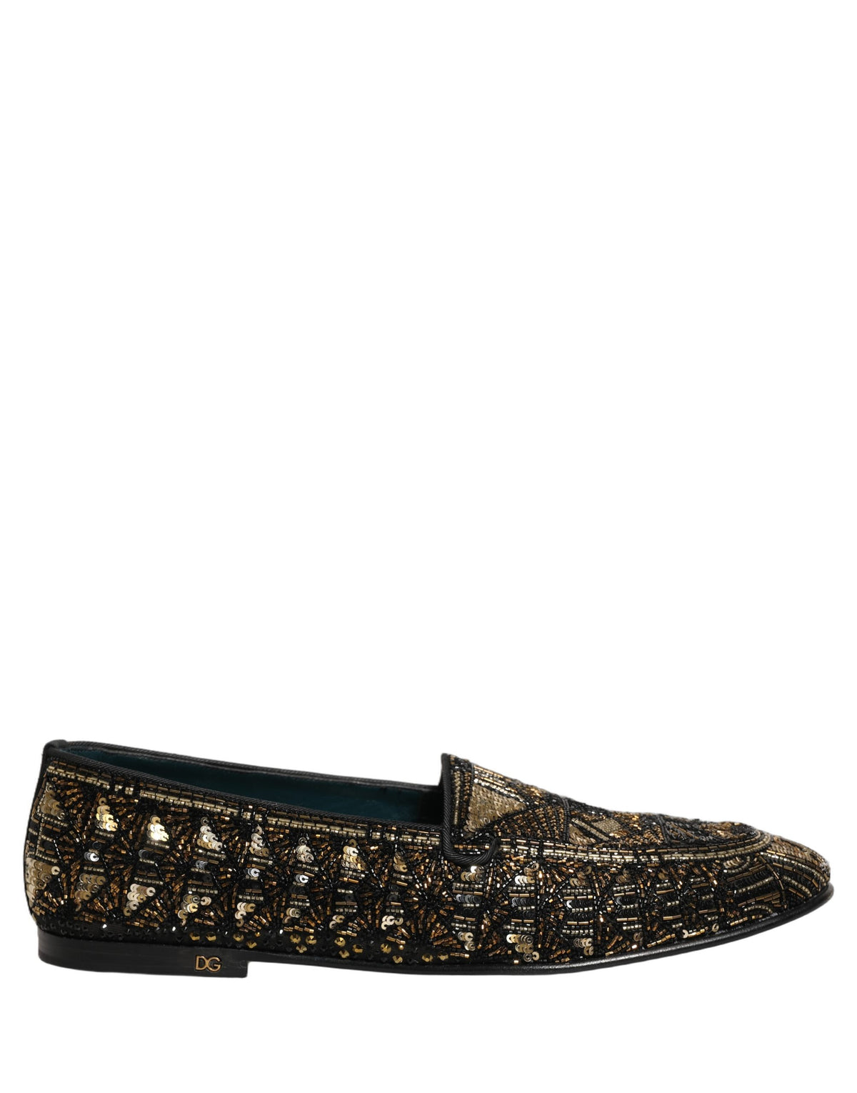 Dolce & Gabbana Black Gold Embellished Slip-On Loafers
