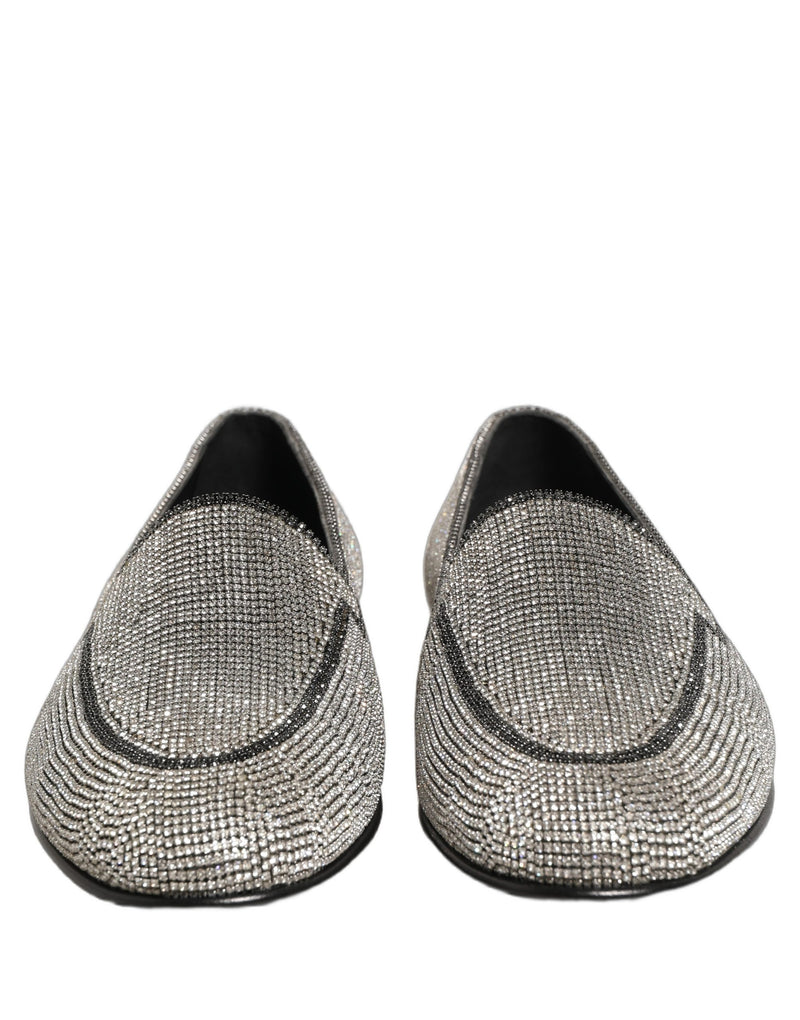 Dolce & Gabbana Silver Crystal Embellished Loafers for Men