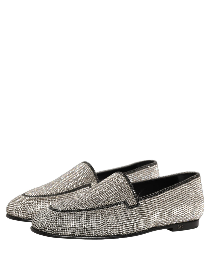 Dolce & Gabbana Silver Crystal Embellished Loafers for Men