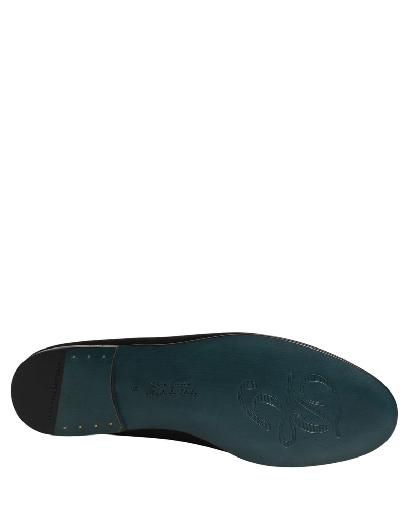 Dolce & Gabbana Black Satin Logo Slip-On Loafers Shoes
