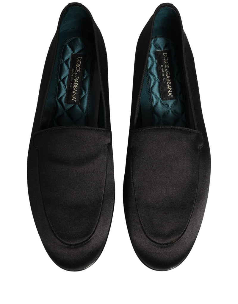 Dolce & Gabbana Black Satin Logo Slip-On Loafers Shoes