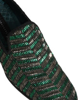 Dolce & Gabbana Silver Green Embellished Dress Loafers