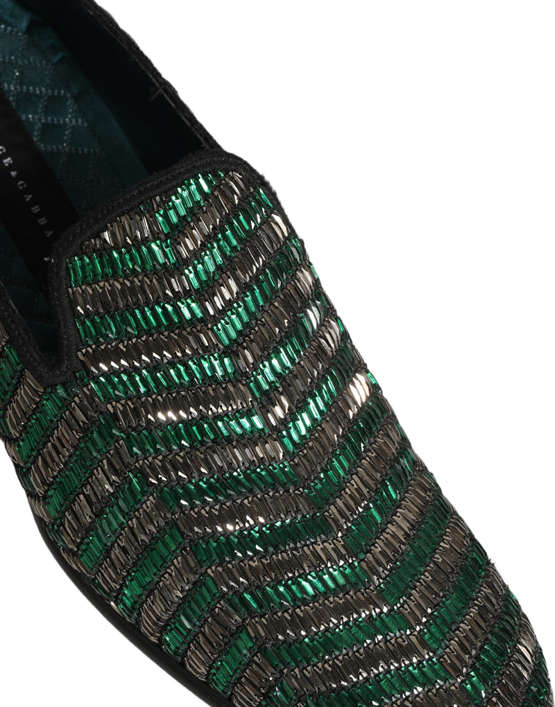 Dolce & Gabbana Silver Green Embellished Dress Loafers