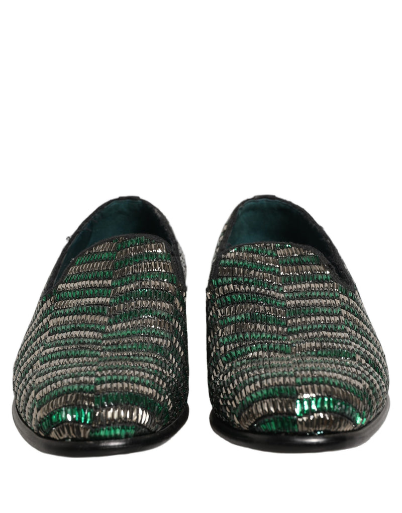Dolce & Gabbana Silver Green Embellished Dress Loafers
