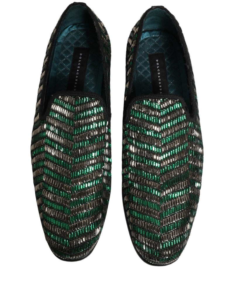 Dolce & Gabbana Silver Green Embellished Dress Loafers