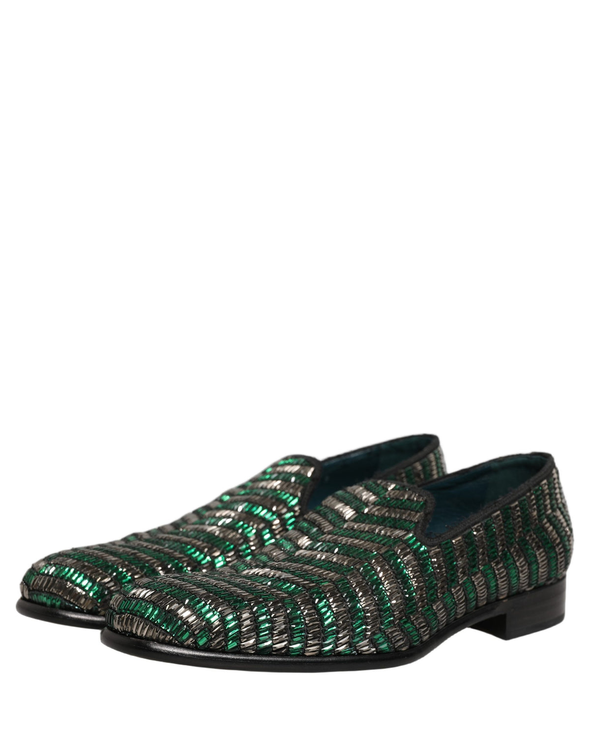 Dolce & Gabbana Silver Green Embellished Dress Loafers