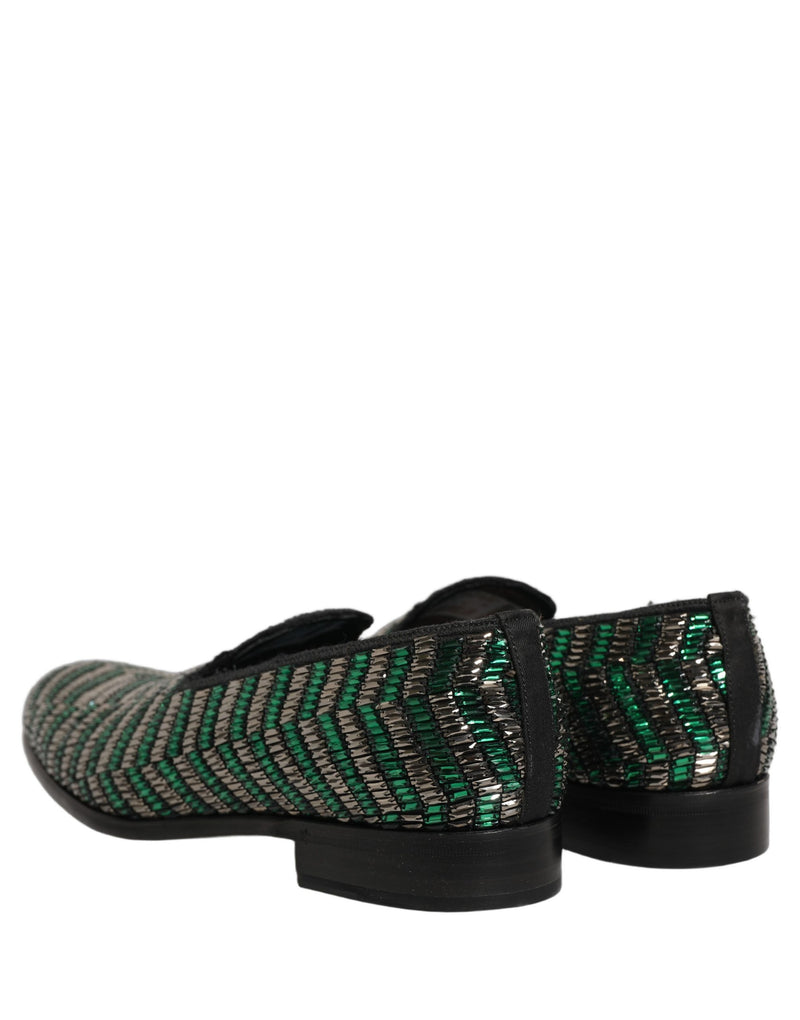 Dolce & Gabbana Silver Green Embellished Dress Loafers