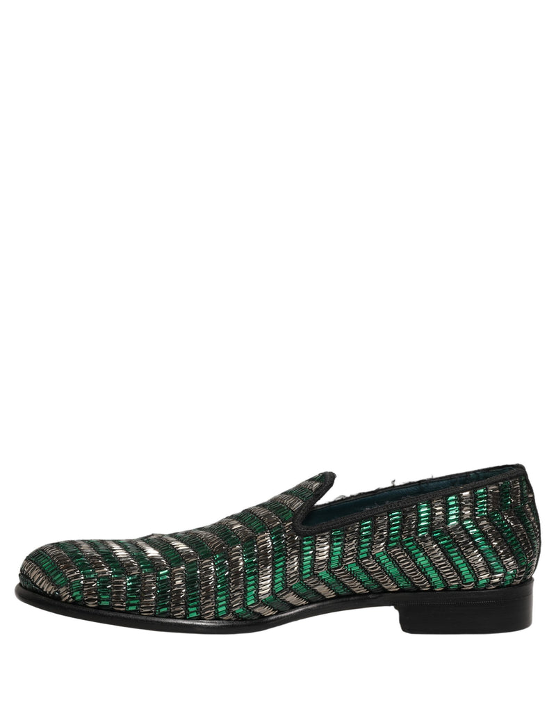 Dolce & Gabbana Silver Green Embellished Dress Loafers