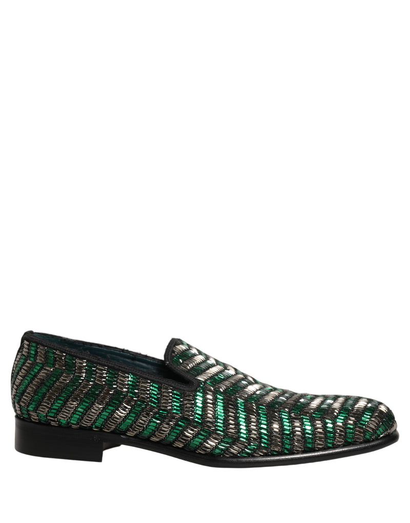 Dolce & Gabbana Silver Green Embellished Dress Loafers