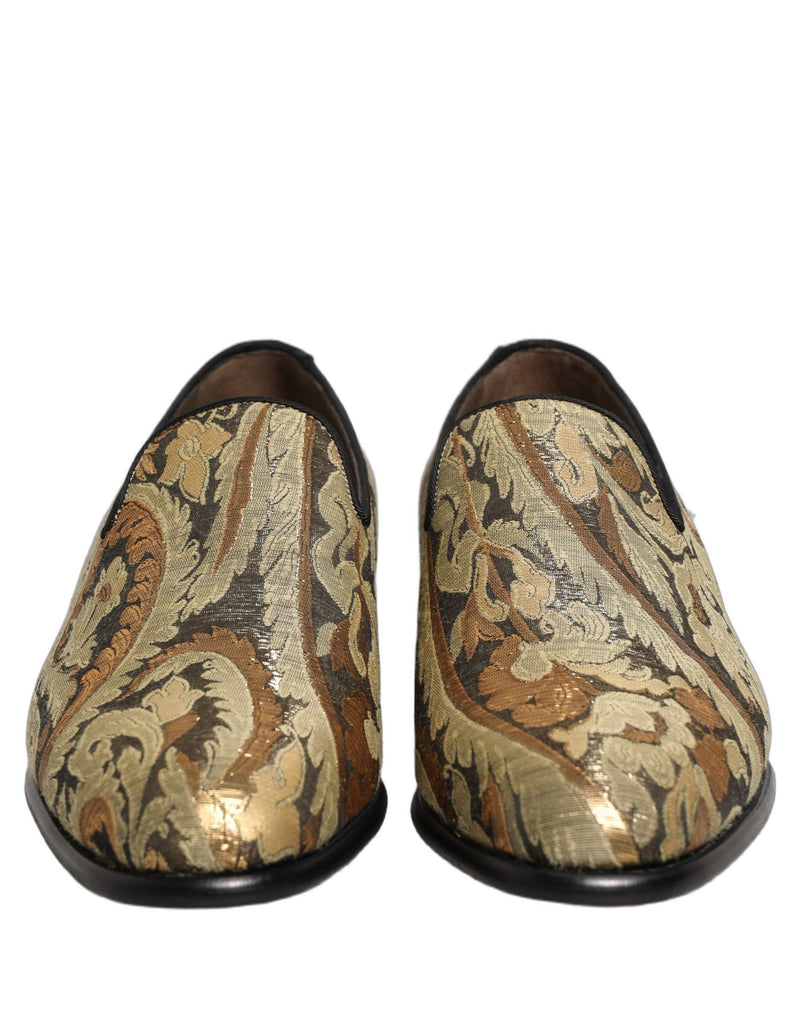 Dolce & Gabbana Gold Brocade Slip-On Dress Loafers for Men
