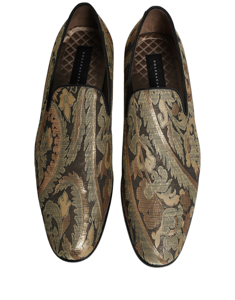 Dolce & Gabbana Gold Brocade Slip-On Dress Loafers for Men