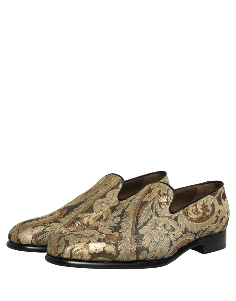 Dolce & Gabbana Gold Brocade Slip-On Dress Loafers for Men