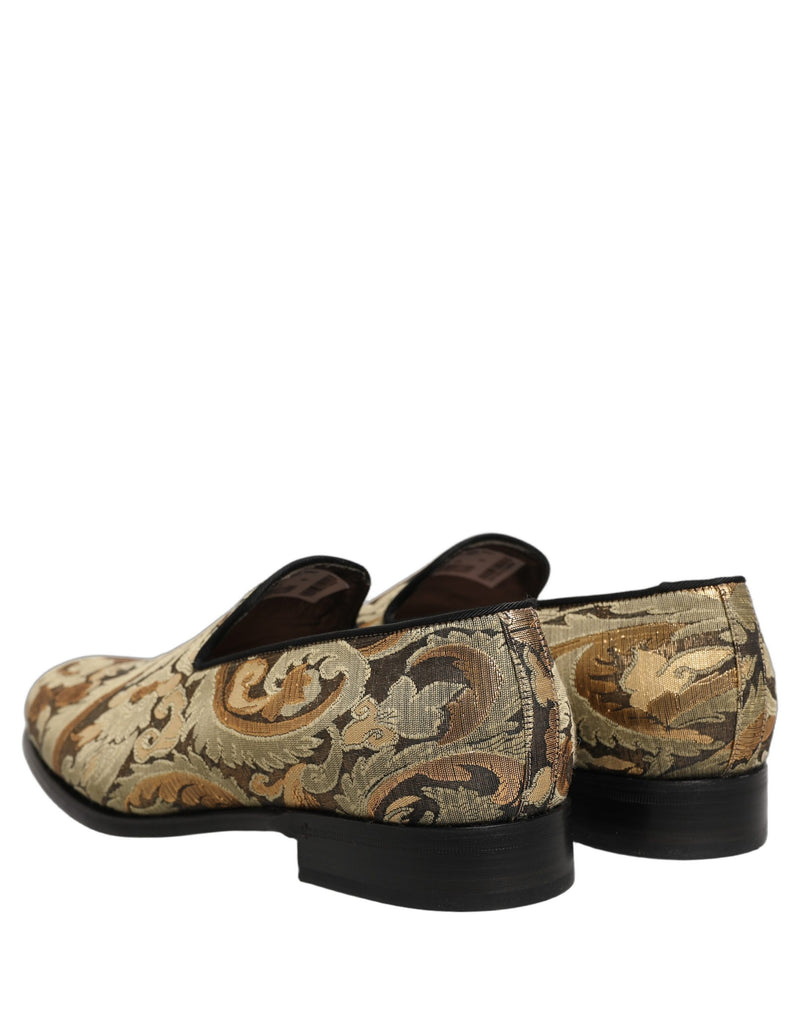 Dolce & Gabbana Gold Brocade Slip-On Dress Loafers for Men