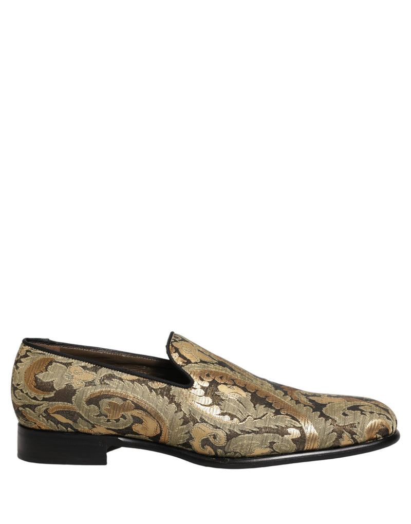 Dolce & Gabbana Gold Brocade Slip-On Dress Loafers for Men