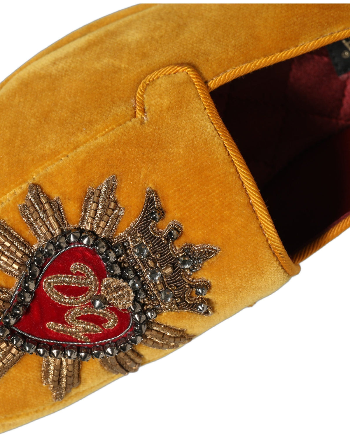 Dolce & Gabbana Yellow Velvet DG Heart Loafers