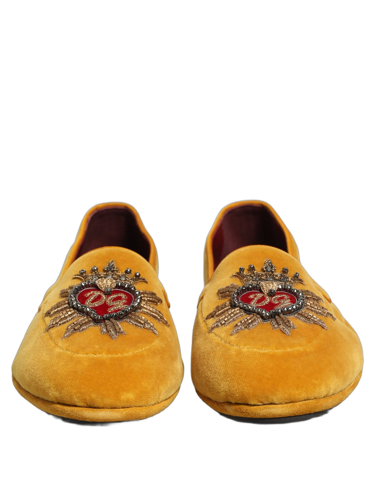 Dolce & Gabbana Yellow Velvet DG Heart Loafers