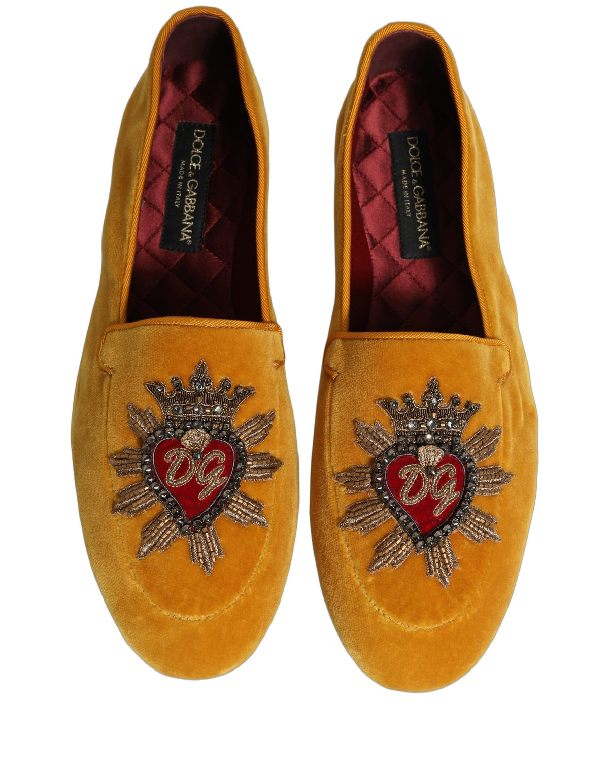 Dolce & Gabbana Yellow Velvet DG Heart Loafers