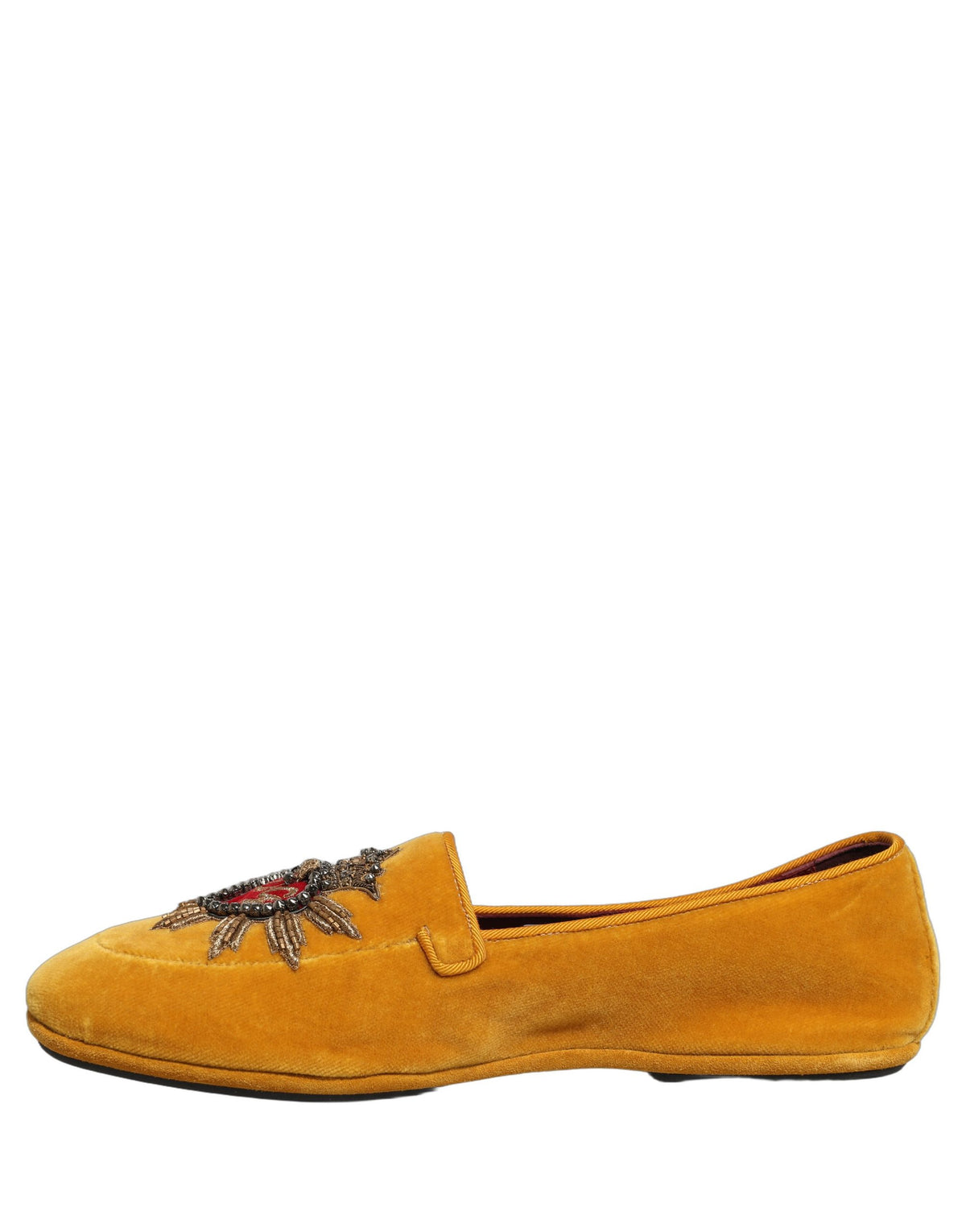 Dolce & Gabbana Yellow Velvet DG Heart Loafers