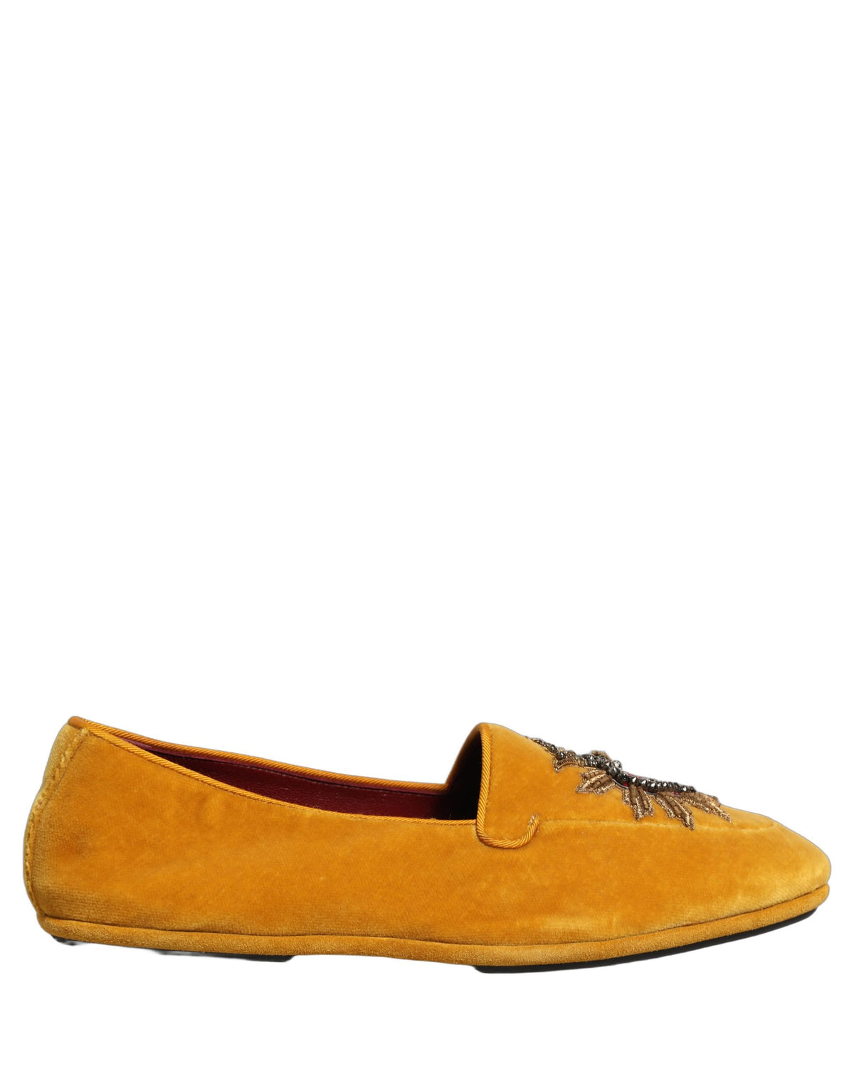 Dolce & Gabbana Yellow Velvet DG Heart Loafers