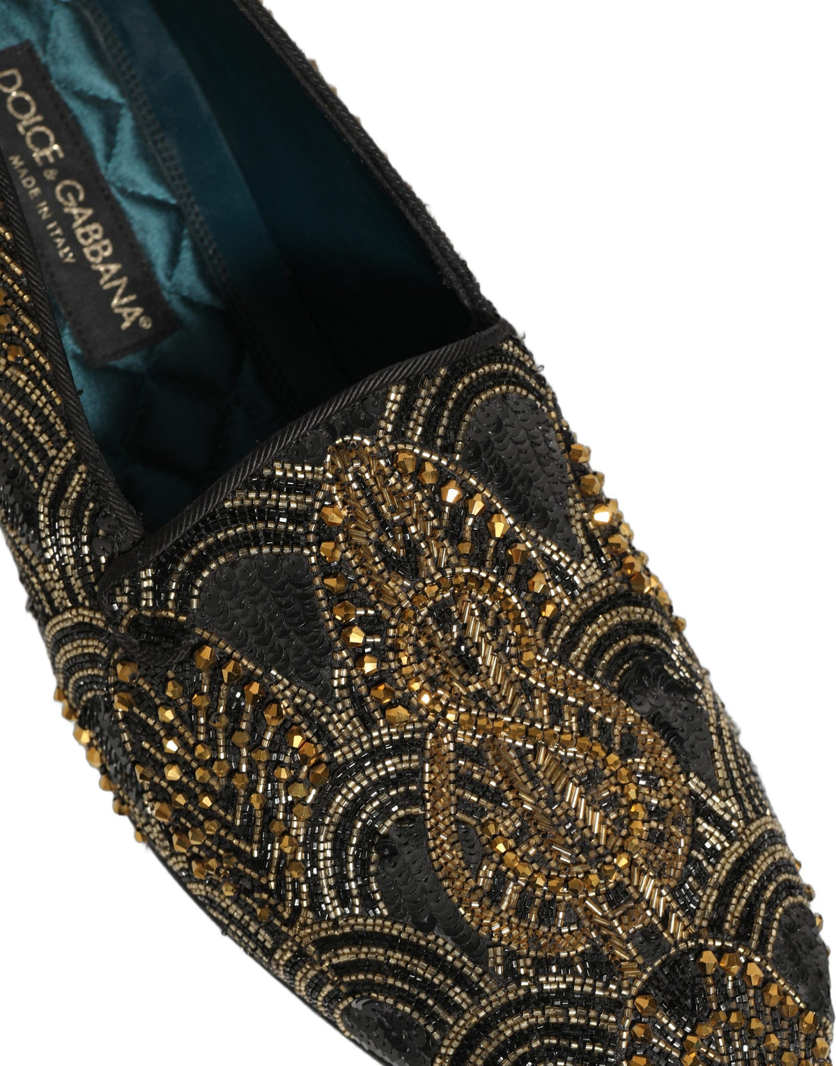 Dolce & Gabbana Black Gold Embellished Dress Loafers