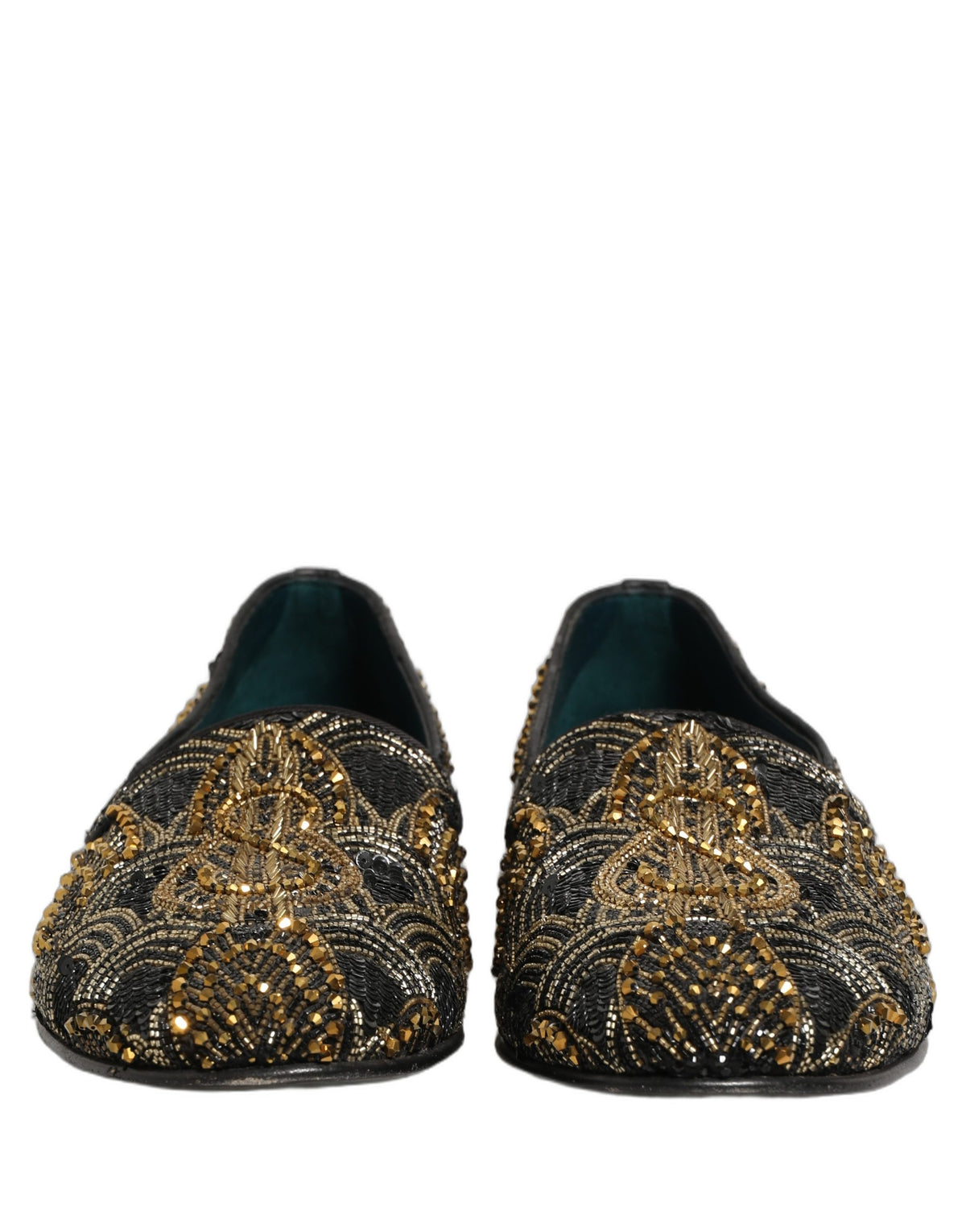 Dolce & Gabbana Black Gold Embellished Dress Loafers