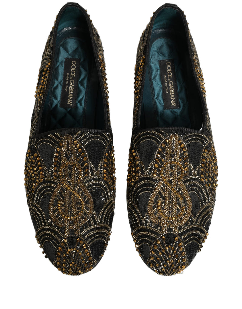 Dolce & Gabbana Black Gold Embellished Dress Loafers