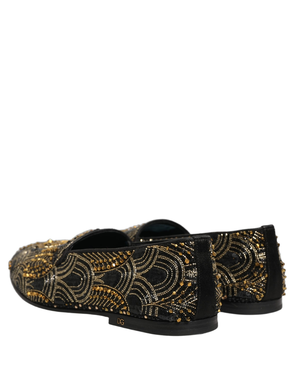Dolce & Gabbana Black Gold Embellished Dress Loafers