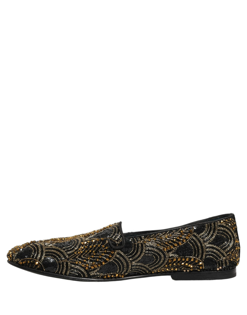 Dolce & Gabbana Black Gold Embellished Dress Loafers
