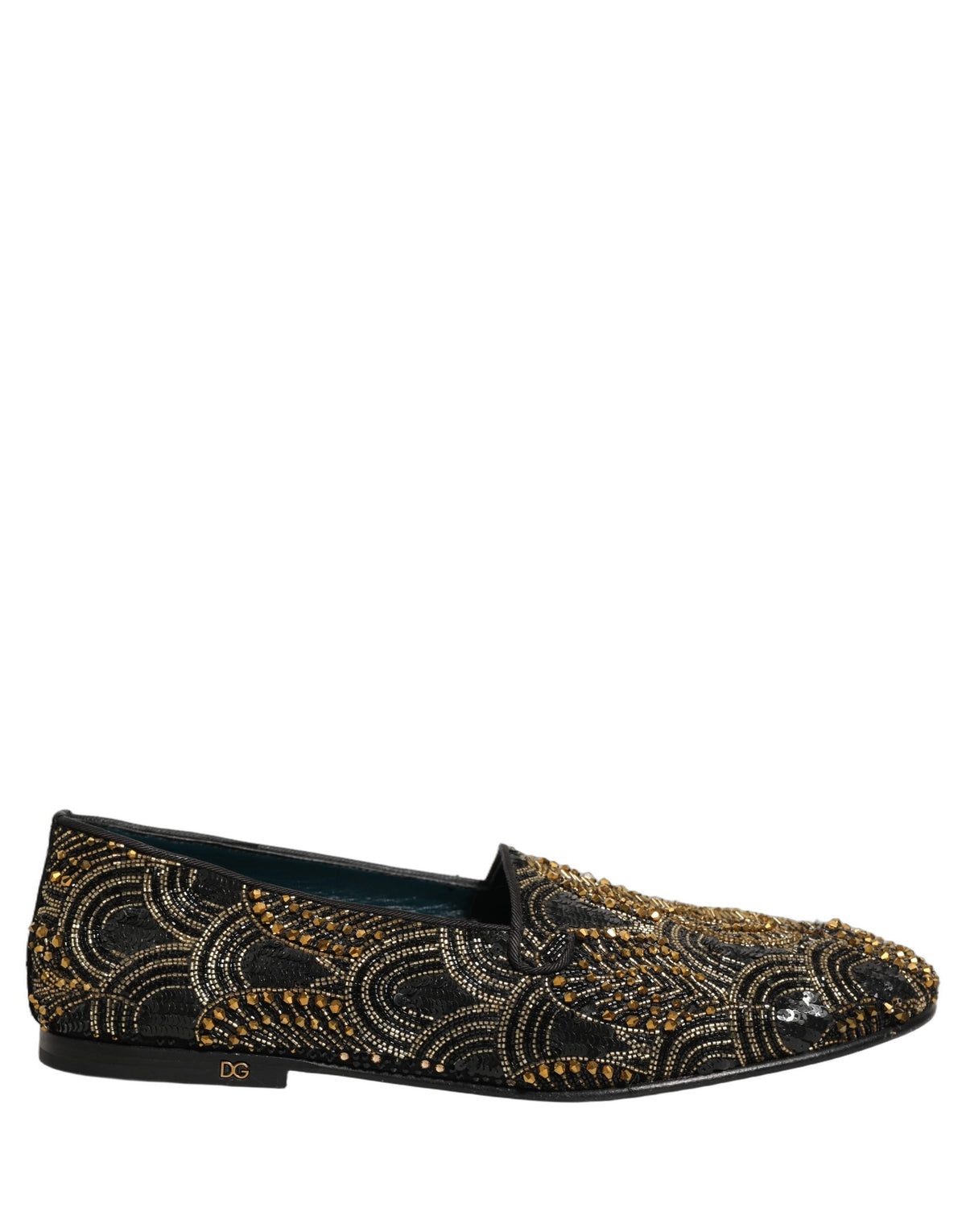 Dolce & Gabbana Black Gold Embellished Dress Loafers