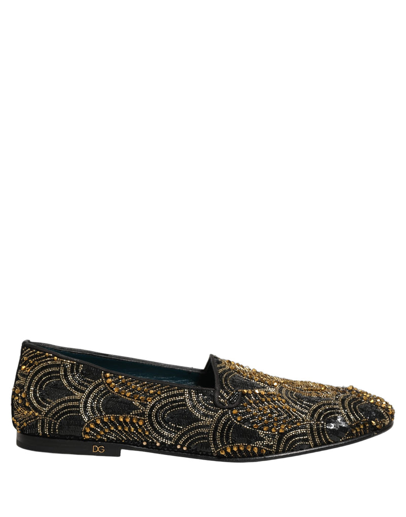 Dolce & Gabbana Black Gold Embellished Dress Loafers
