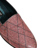 Dolce & Gabbana Pink Check Glitter Lurex Logo Loafers