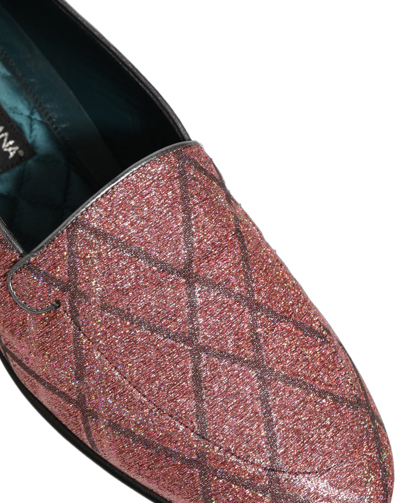 Dolce & Gabbana Pink Check Glitter Lurex Logo Loafers