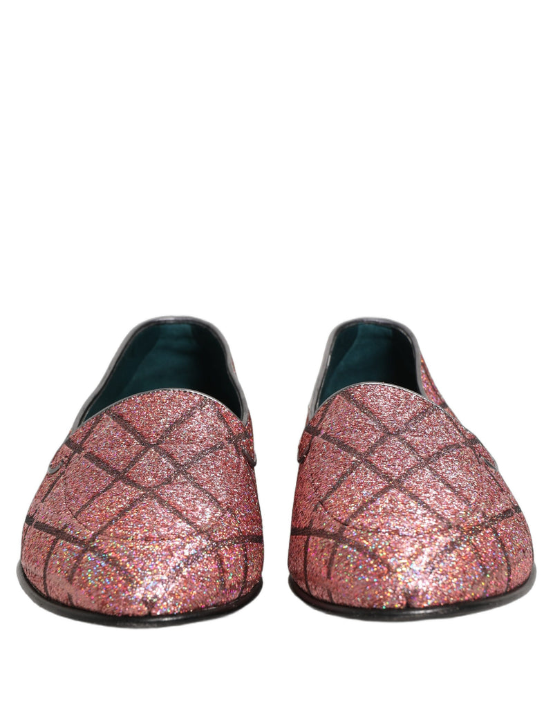 Dolce & Gabbana Pink Check Glitter Lurex Logo Loafers