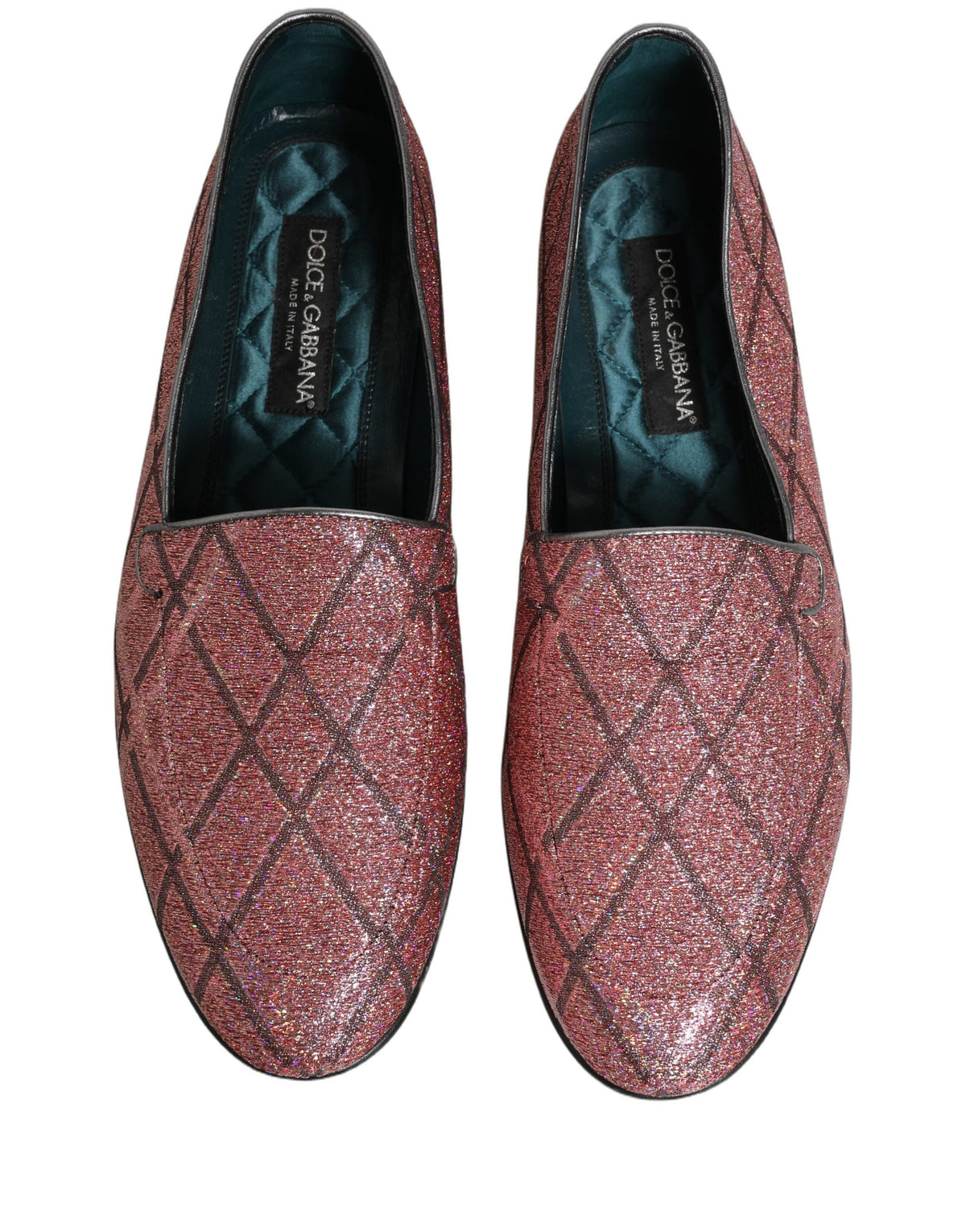 Dolce & Gabbana Pink Check Glitter Lurex Logo Loafers