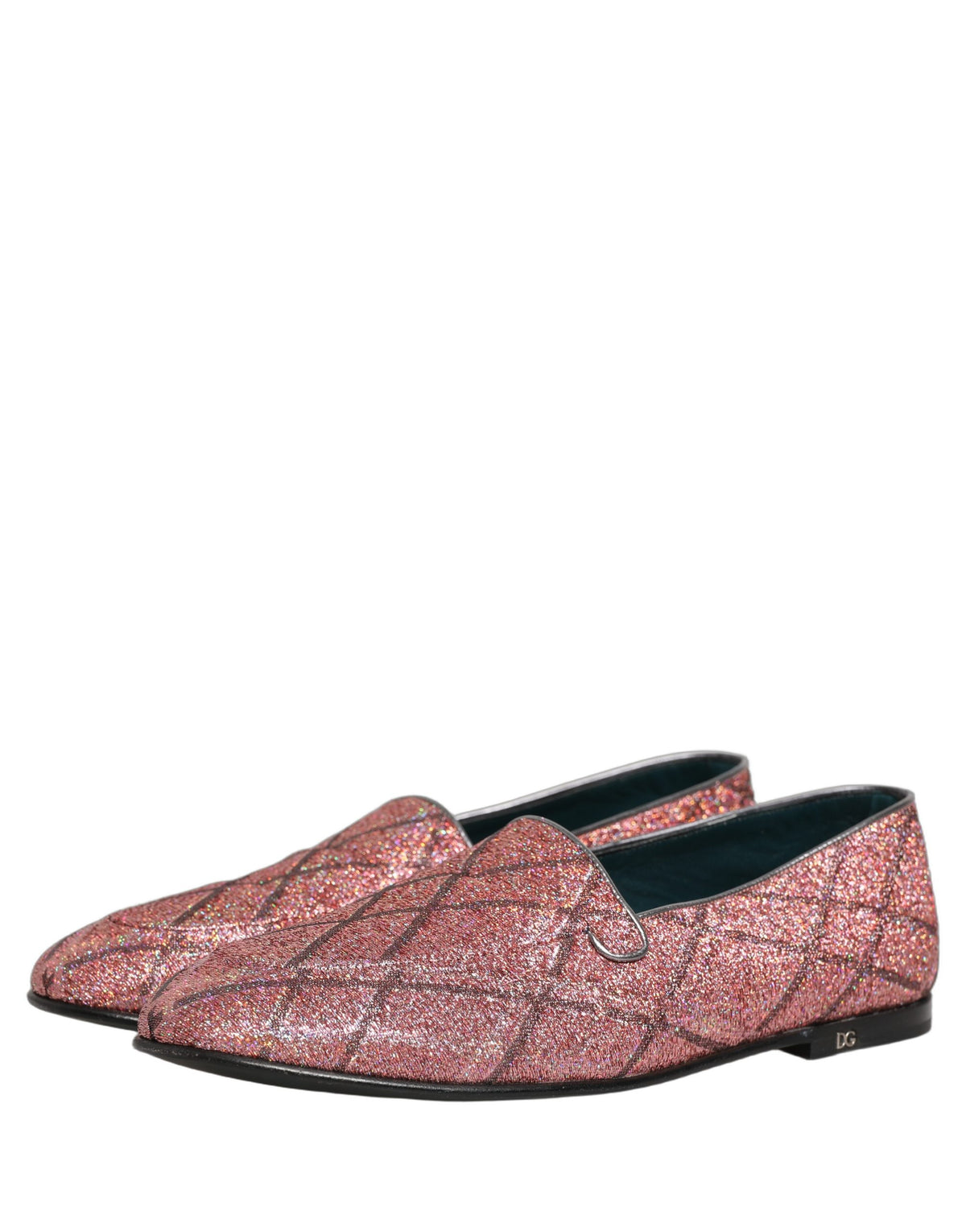 Dolce & Gabbana Pink Check Glitter Lurex Logo Loafers