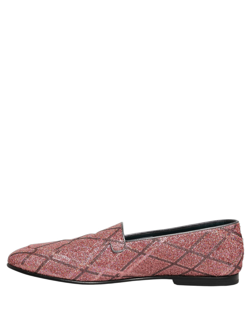 Dolce & Gabbana Pink Check Glitter Lurex Logo Loafers