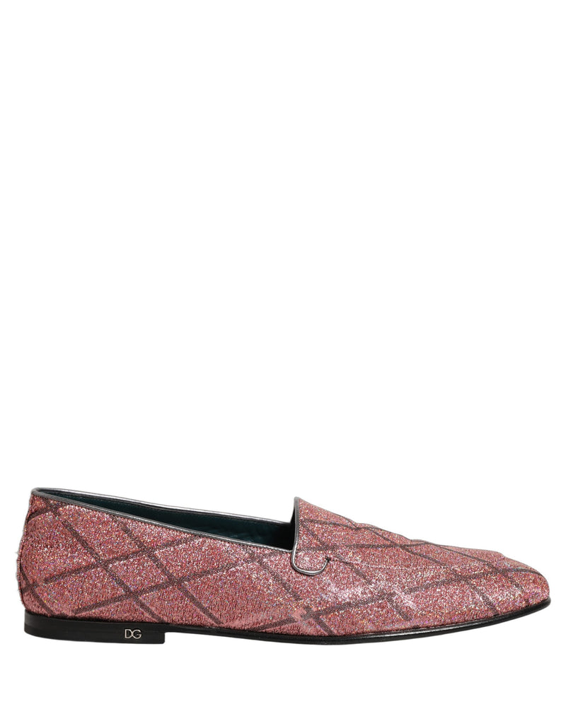 Dolce & Gabbana Pink Check Glitter Lurex Logo Loafers