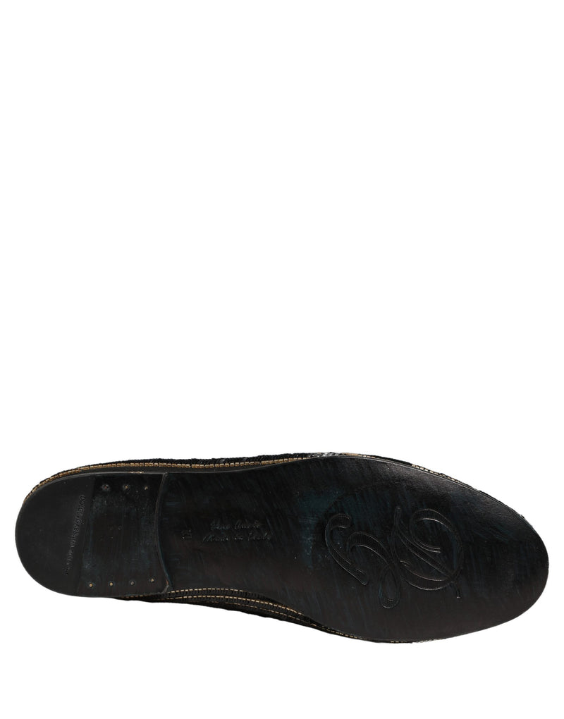 Dolce & Gabbana Black Gold Sequined Men’s Dress Loafers