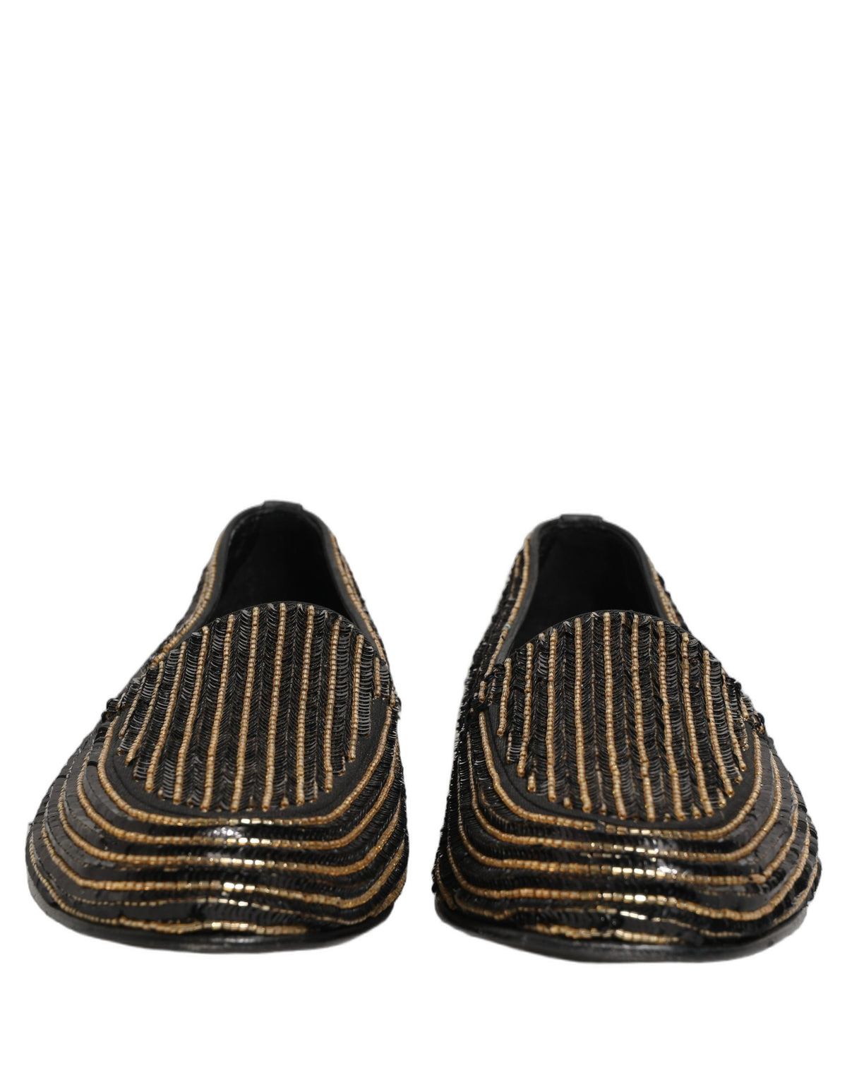 Dolce & Gabbana Black Gold Sequined Men Dress Loafers Shoes