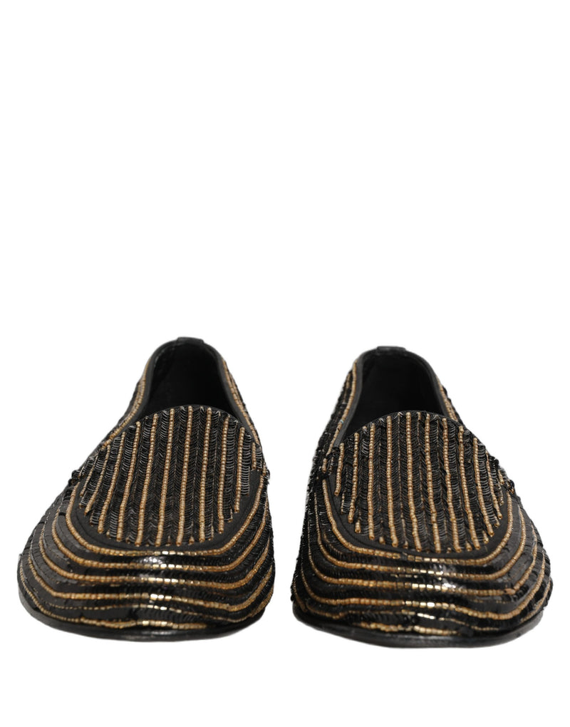 Dolce & Gabbana Black Gold Sequined Men’s Dress Loafers