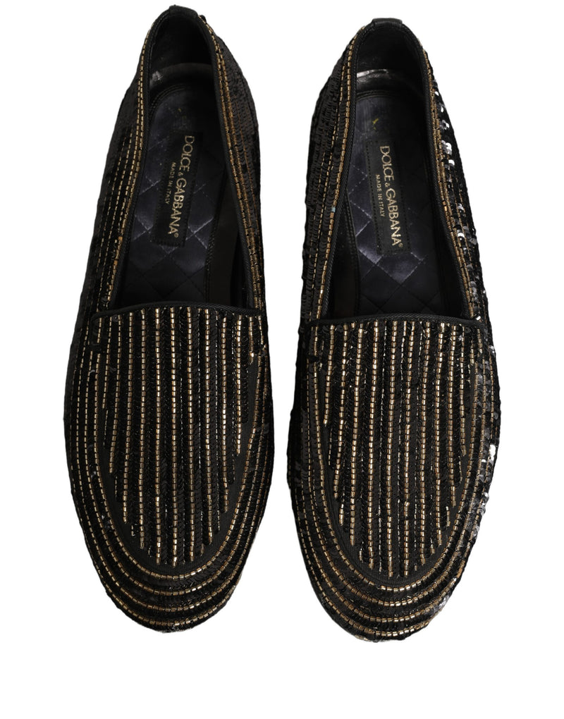 Dolce & Gabbana Black Gold Sequined Men’s Dress Loafers