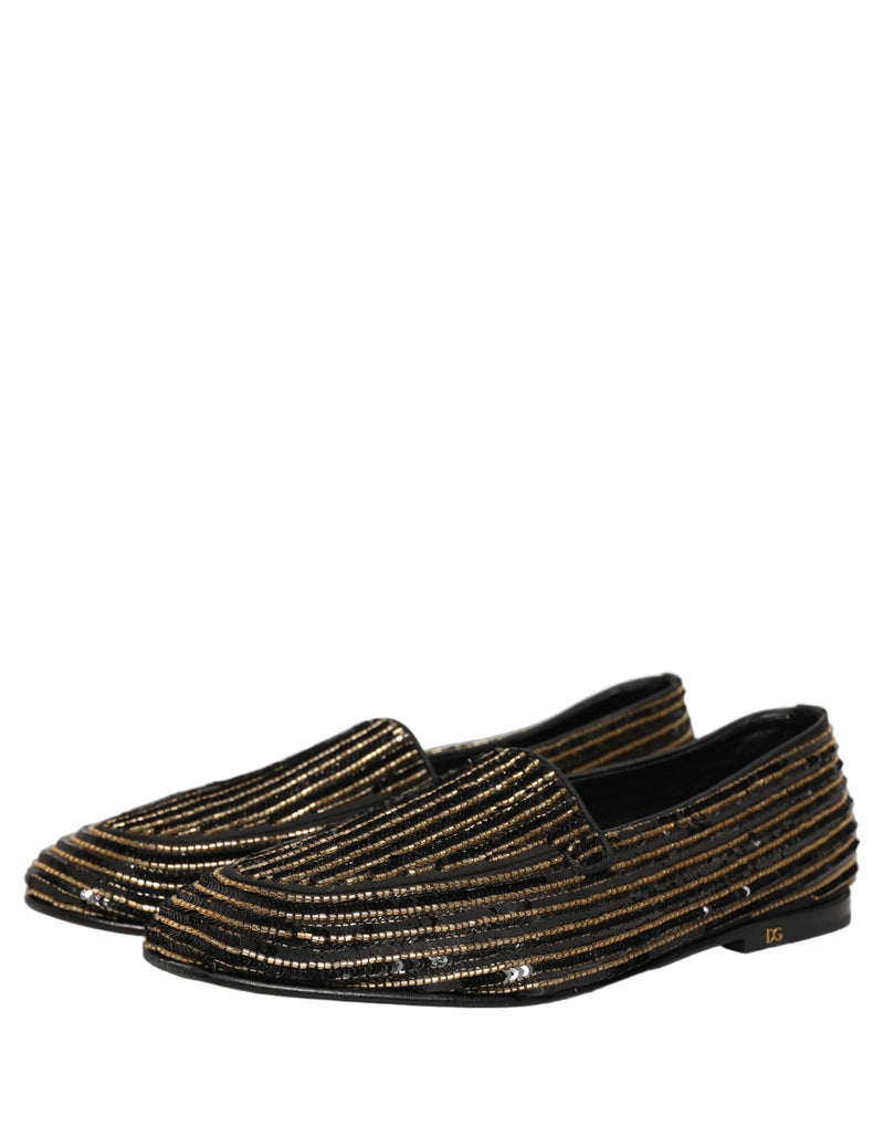 Dolce & Gabbana Black Gold Sequined Men’s Dress Loafers