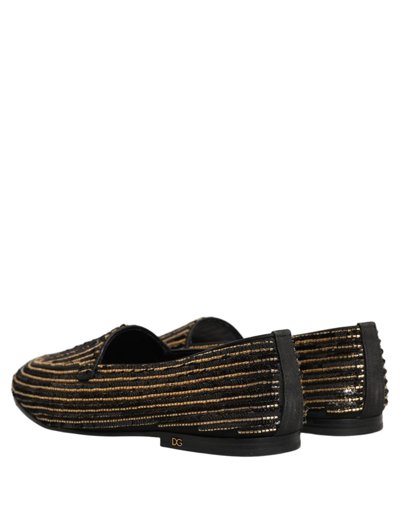 Dolce & Gabbana Black Gold Sequined Men’s Dress Loafers