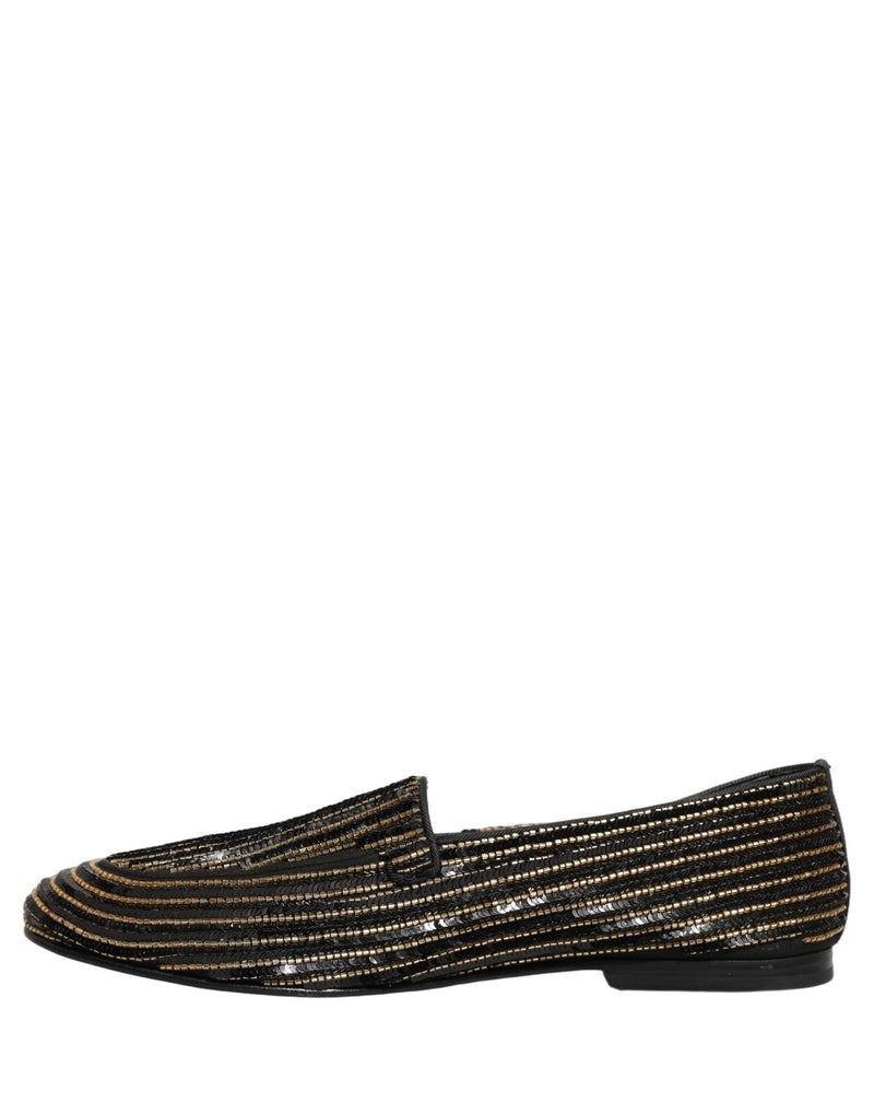 Dolce & Gabbana Black Gold Sequined Men’s Dress Loafers