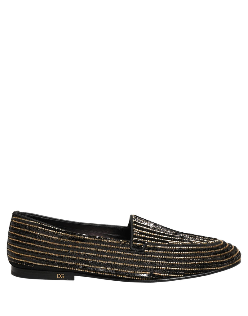 Dolce & Gabbana Black Gold Sequined Men’s Dress Loafers