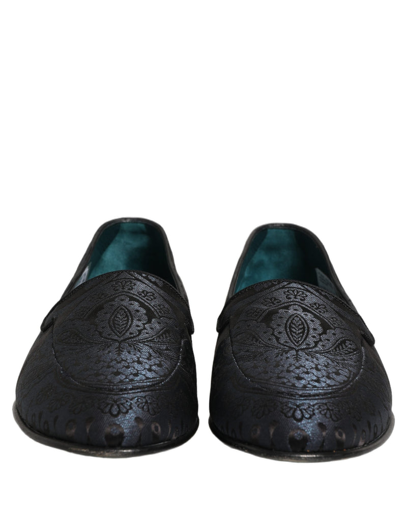 Dolce & Gabbana Blue Jacquard Leather Slip-On Loafers
